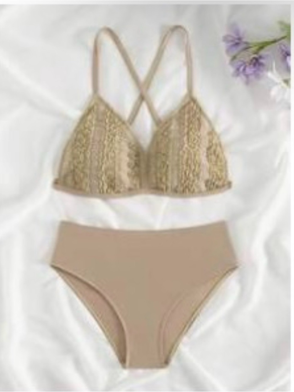 Pre-owned SHEIN Teen Girls Solid Frill Trim Crisscross Back Bikini/Sz: 14 years